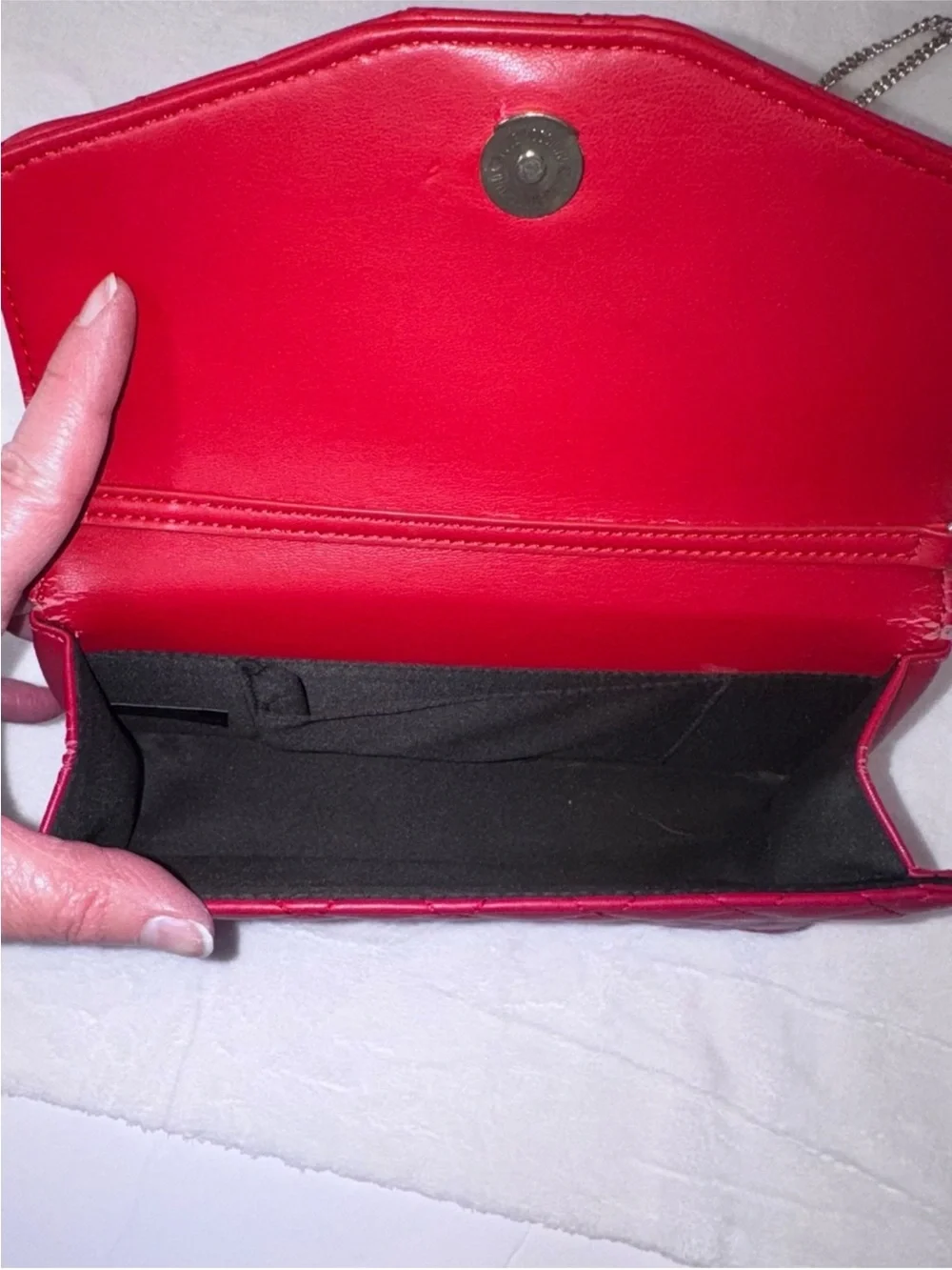 Quilted Bright Red Chain Crossbody Clutch Wallet Purse